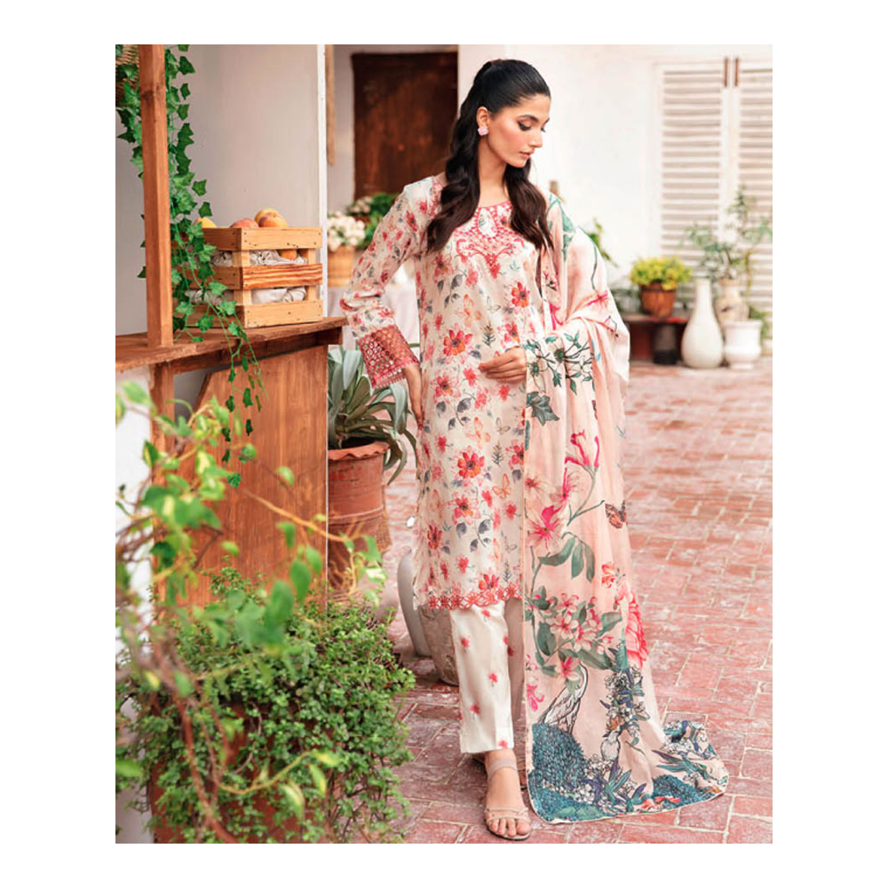 Unstitched Digital Printed Embroidered Lawn for Women - Multicolor - HP-3PP-401 (1 Pc Ring Free)