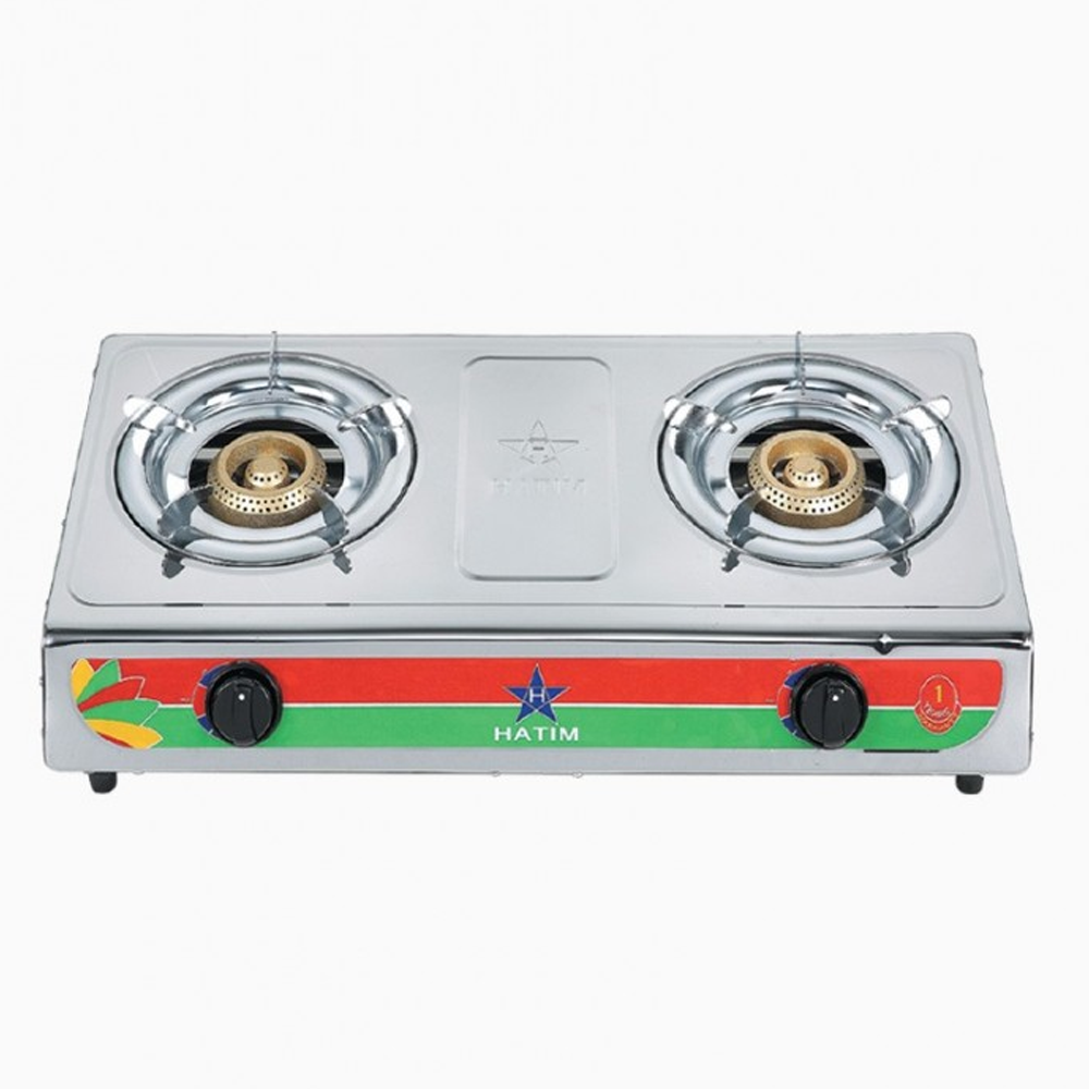 Hatim 2-20-HSBC Double Burner Auto Gas Stove - Silver