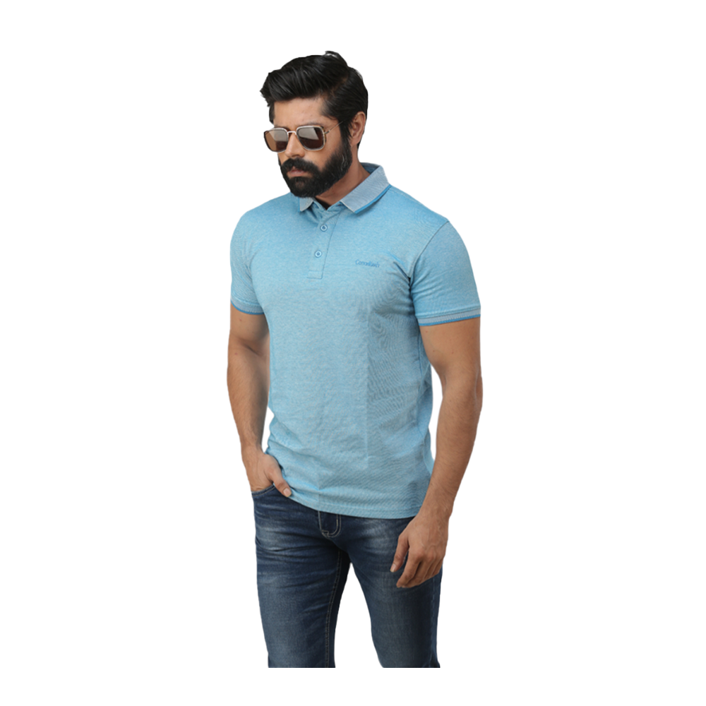 Cotton Half Sleeve Polo T-Shirt For Men - Sky - p1010