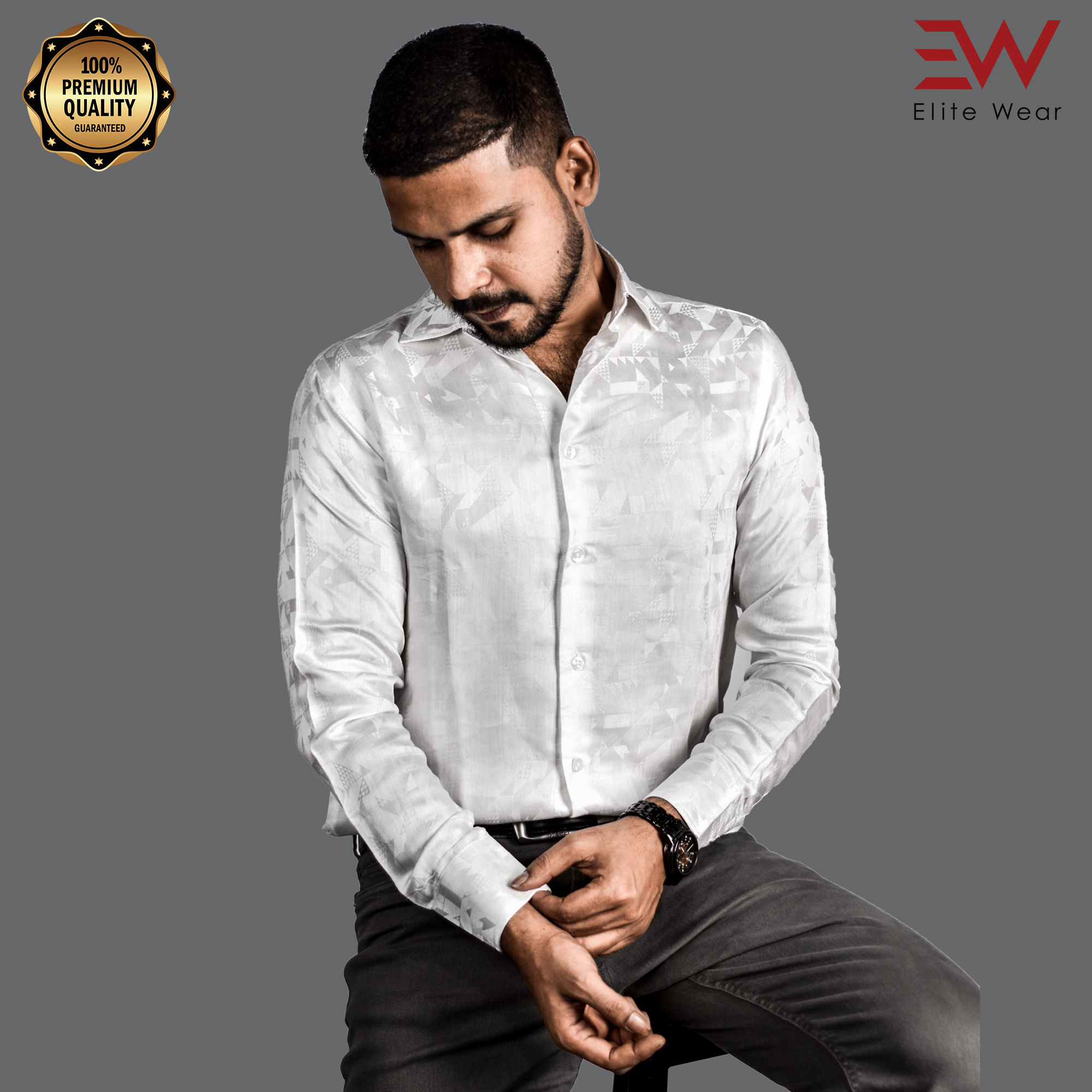 Cotton Blended Full Sleeve Shirt For Men - White - S-08