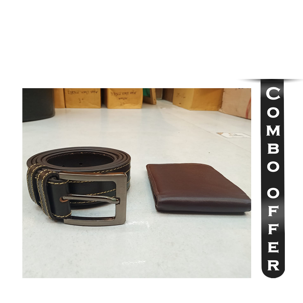 Combo of Leather Belt and Wallet For Men - Brown