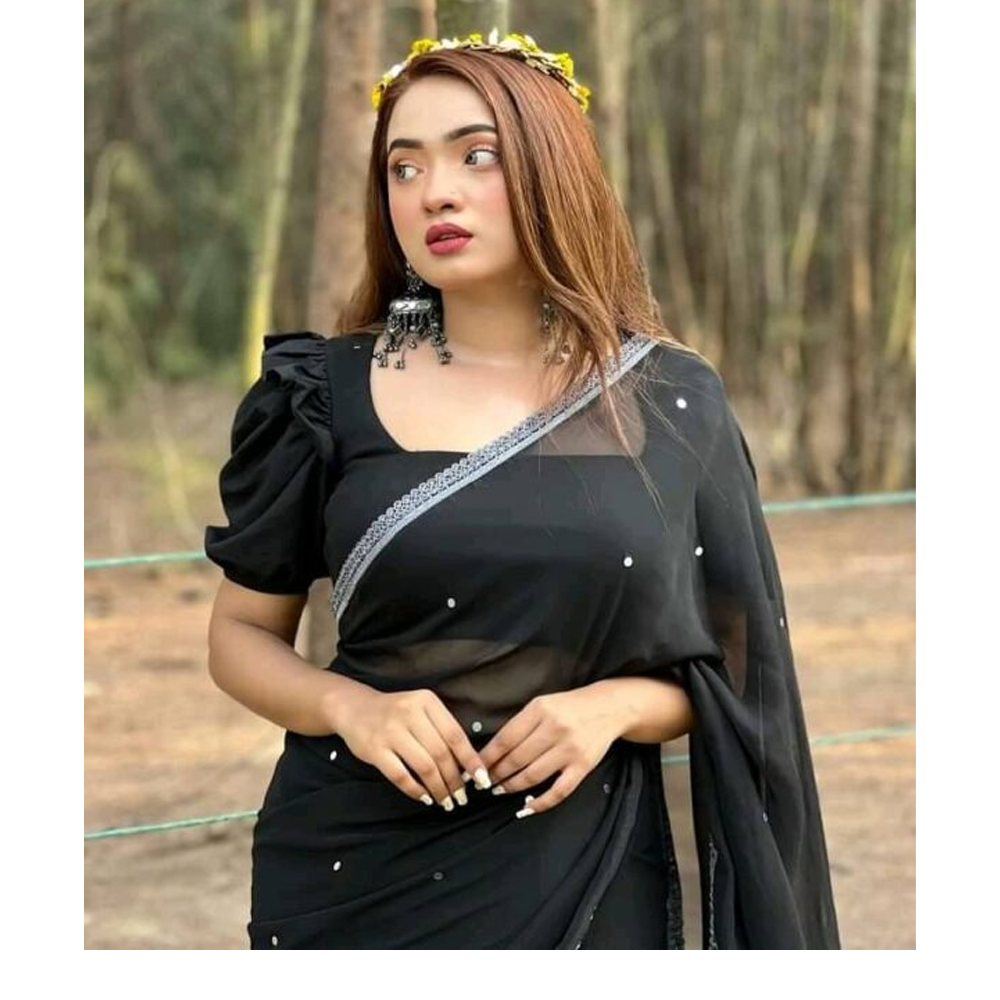 Soft Georgette Saree With Blouse Piece For Women - Black - Blkchita-newsilver