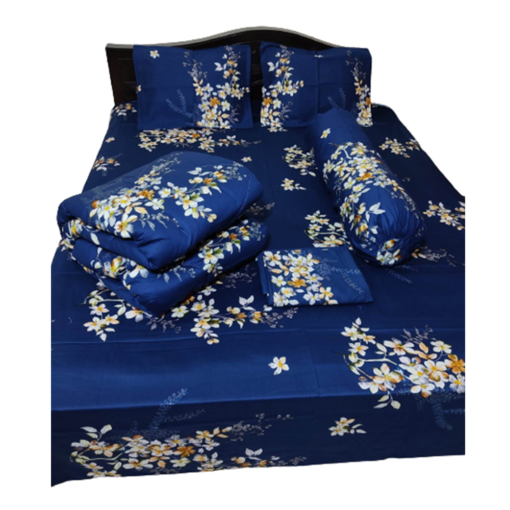 Twill Cotton King Size Five In One Comforter Set - Blue - CFS-97