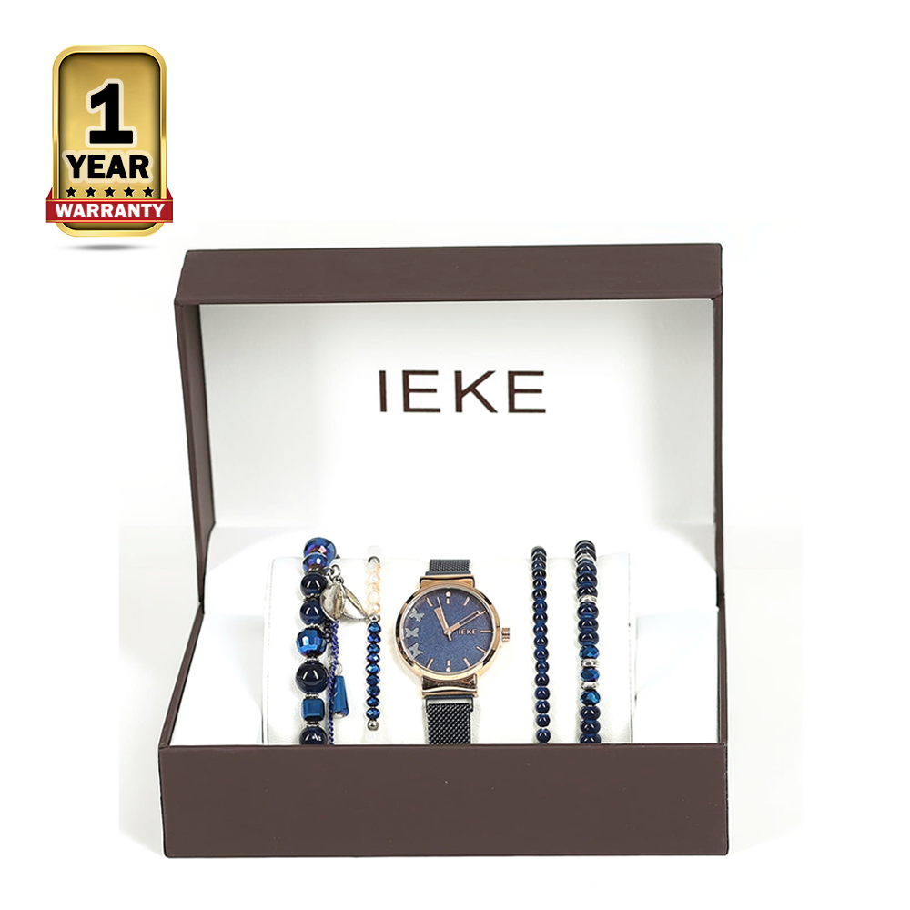 IEKE Stainless Steel Classic Analog Watch For Women - Rose Gold and Royal Blue - 88054