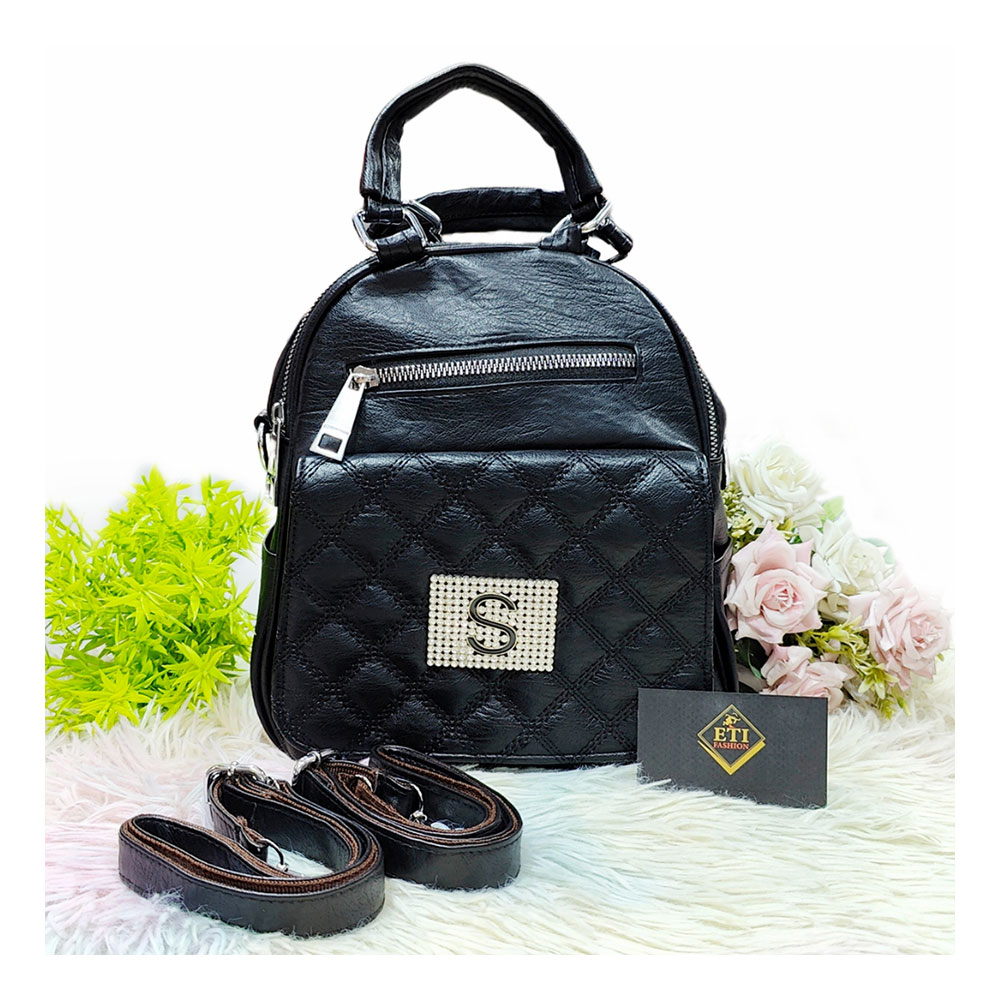 UP Leather Backpack for Girls - Black - EF039