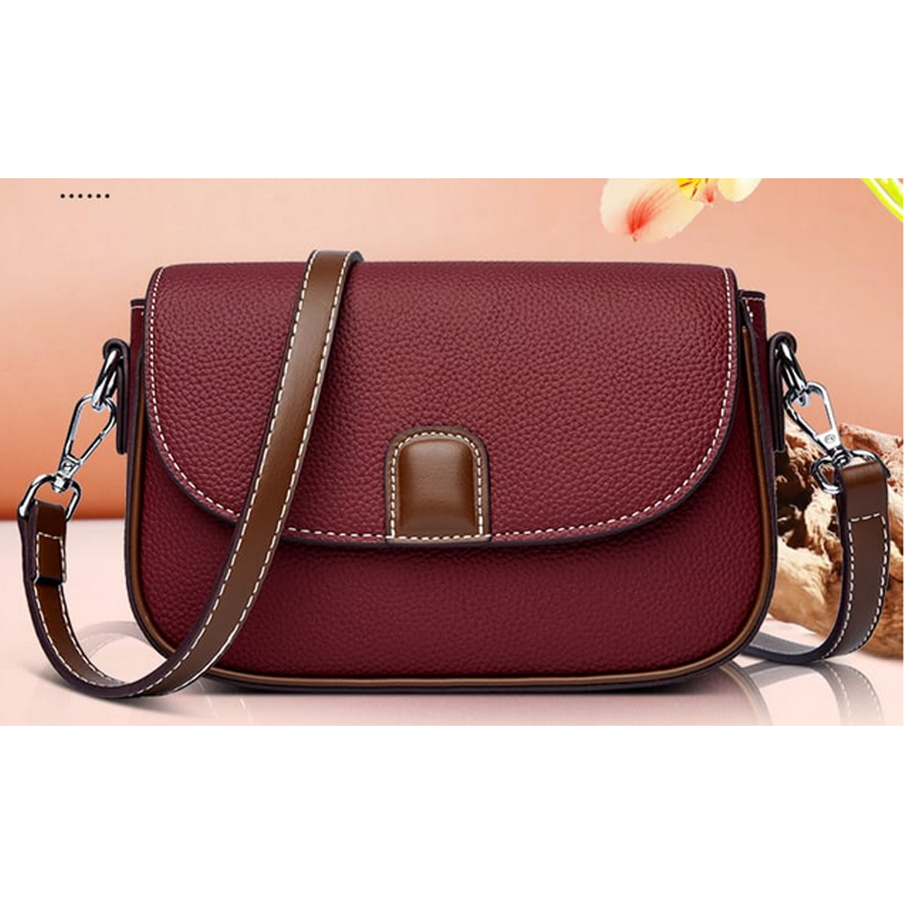 PU Leather Crossbody Hand Bag For Women - Maroon