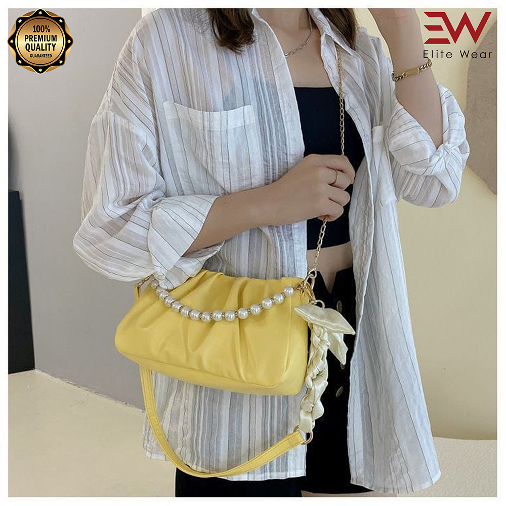 Artificial Leather Thai Stylish Hand Bag For Women - Yellow - P137 C