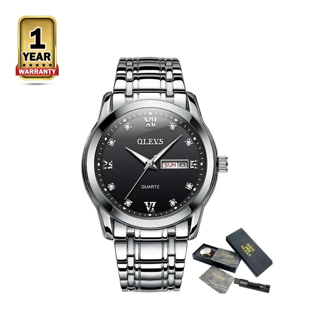 Olevs 8691 Stainless Steel Wrist Watch For Men - Silver and Black