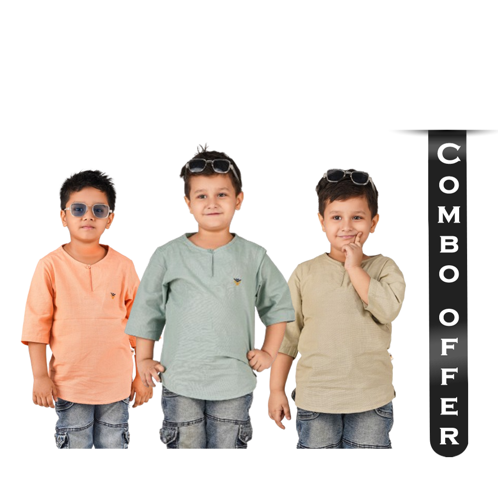 Combo of Cotton Three Quarter Sleeve Katua for Boys - Combo 3