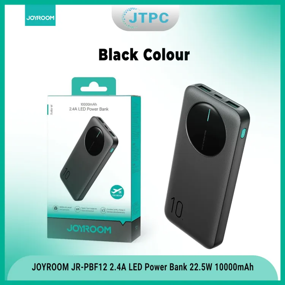 JOYROOM JR-PBF12 2.4A LED 22.5W Power Bank - 10000mAh - Black