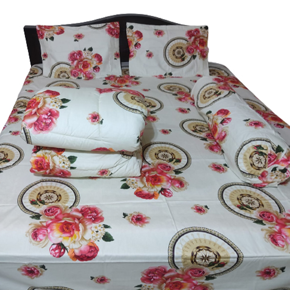 Twill Cotton King Size Five In One Comforter Set - Multicolor - CFS-83