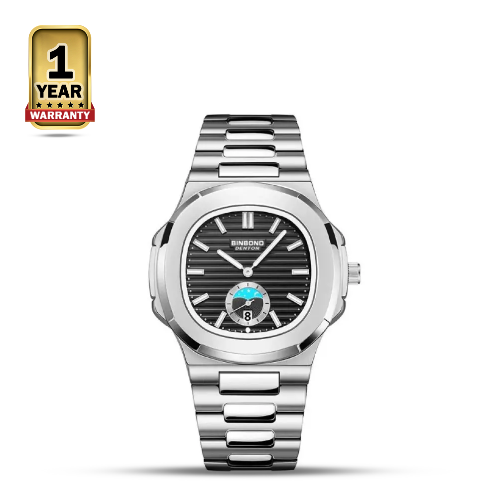 BINBOND B1786 Stainless Steel Analog Wrist Watch For Men  - Black and Silver