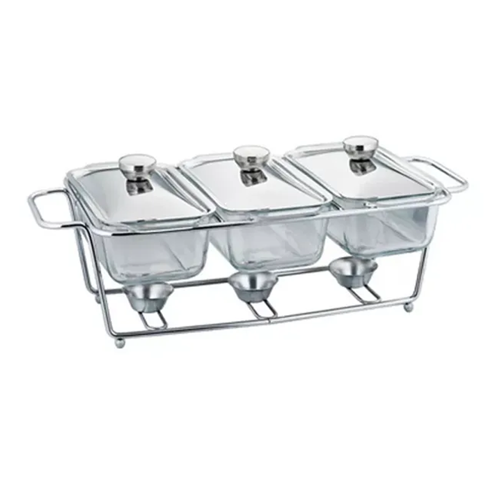 Stainless steel serving dishes with clearance lids