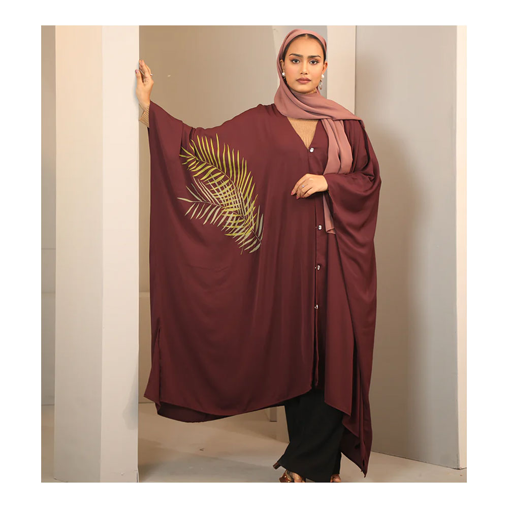 Buy Hiba Cherry Georgette Abaya for Women - 0224 000254 - Deep Maroon and Get Freyias Damage Repair Shampoo with Coconut Milk - 220ml Free