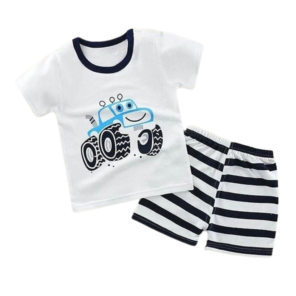 China Cotton T-Shirt and Half Pant Set For Kids - White and Black - BM-42
