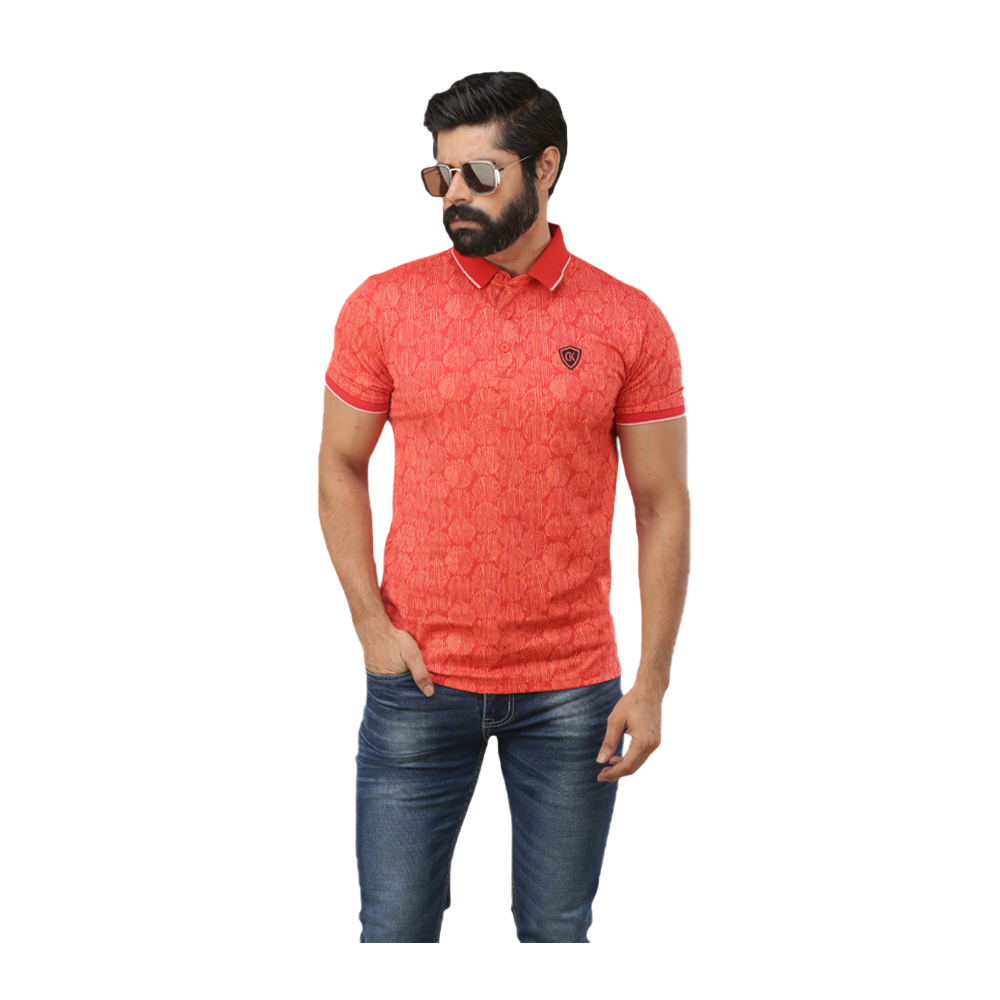 Cotton Half Sleeve Polo T-Shirt For Men - Red - P1005