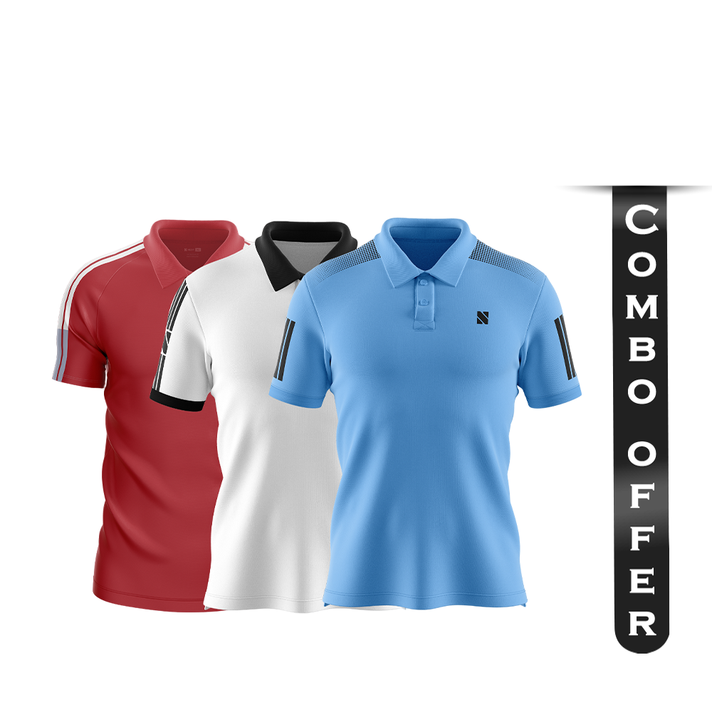 Combo of 3Pcs NEXF Mesh Sports Wear Half Sleeve Polo For Men - Multicolor - NEXF05