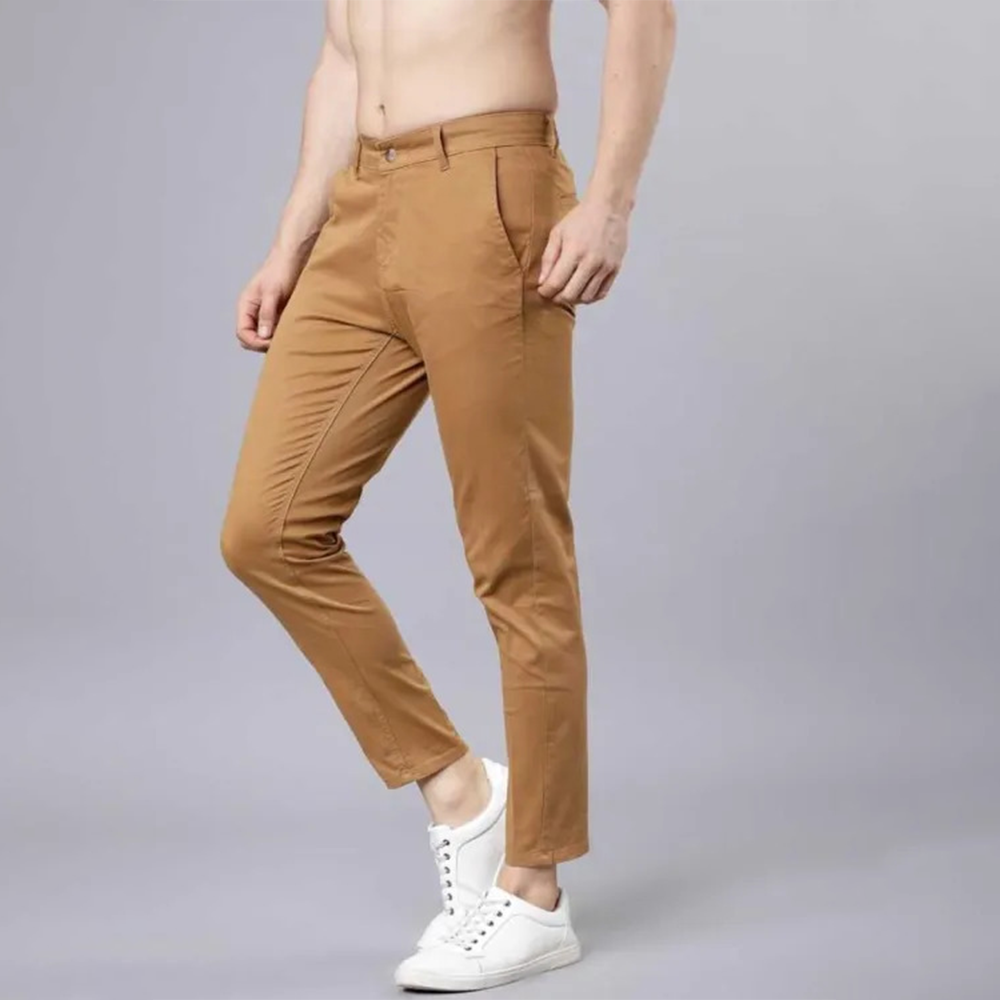 Cotton Semi Stretched Chinos Gabardine Pant For Men - Mustard - PGS032