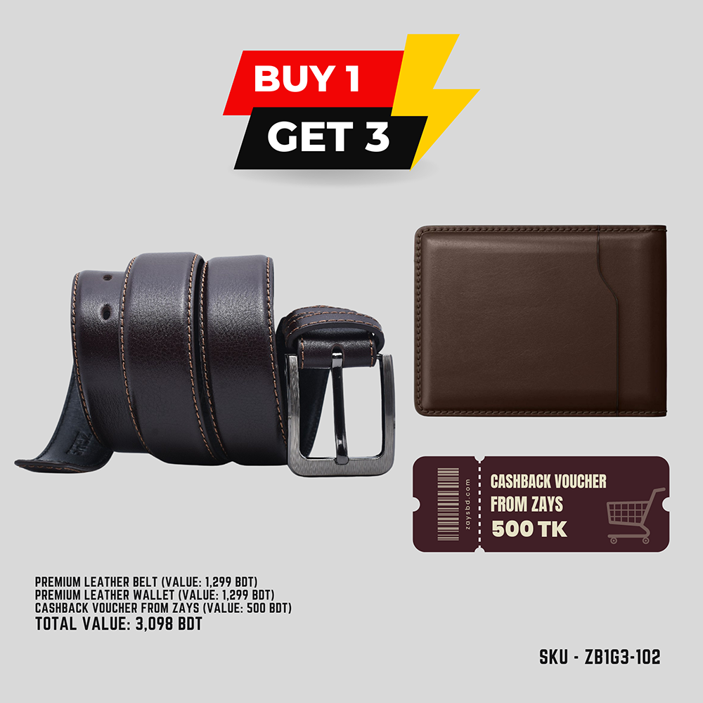 Buy 1 Get 3 Leather Belt and Free Leather Wallet and Cashback Voucher - Chocolate - ZB1G3-102