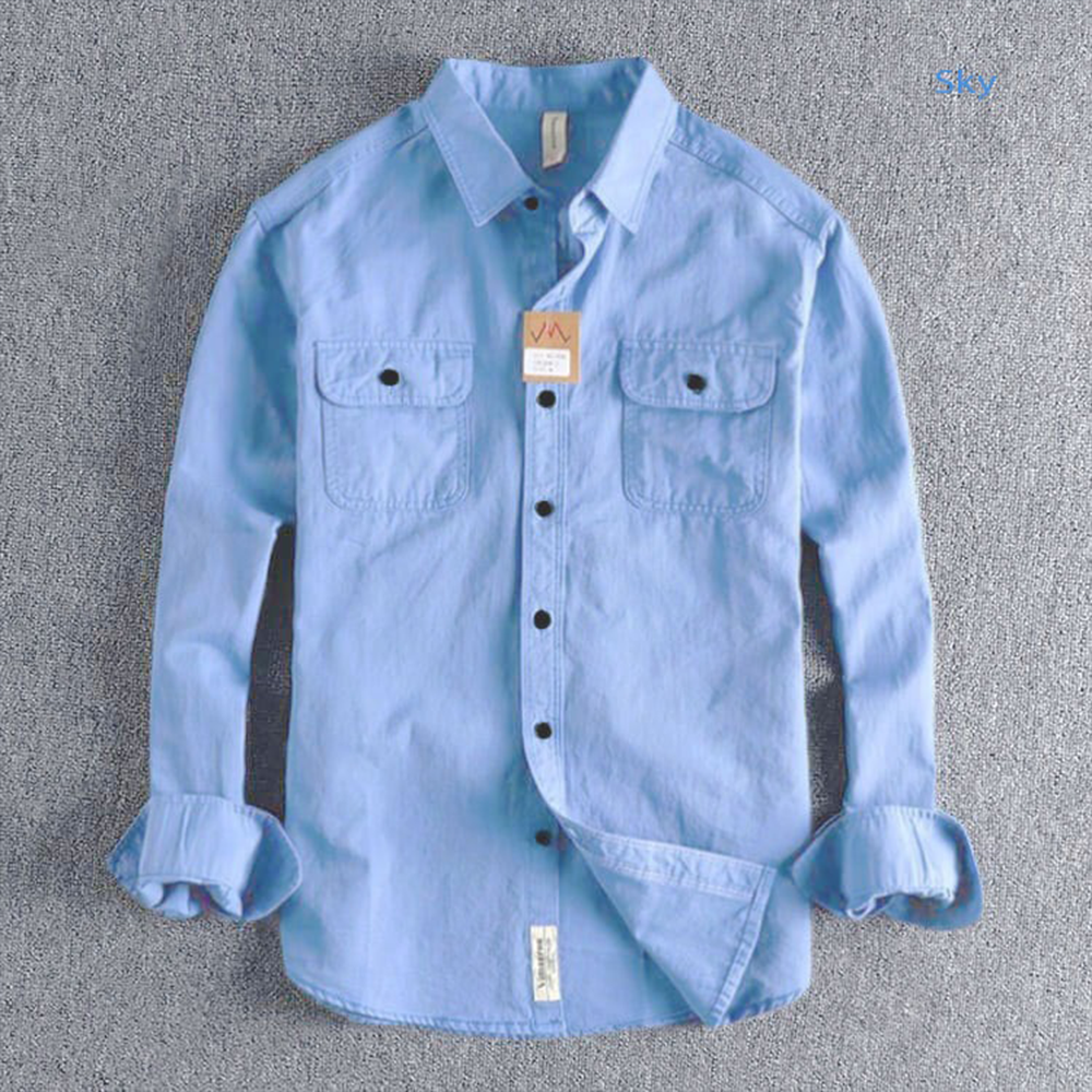 Cotton Full Sleeve Double Pocket Shirt For Men - Sky Blue - Shirt-05