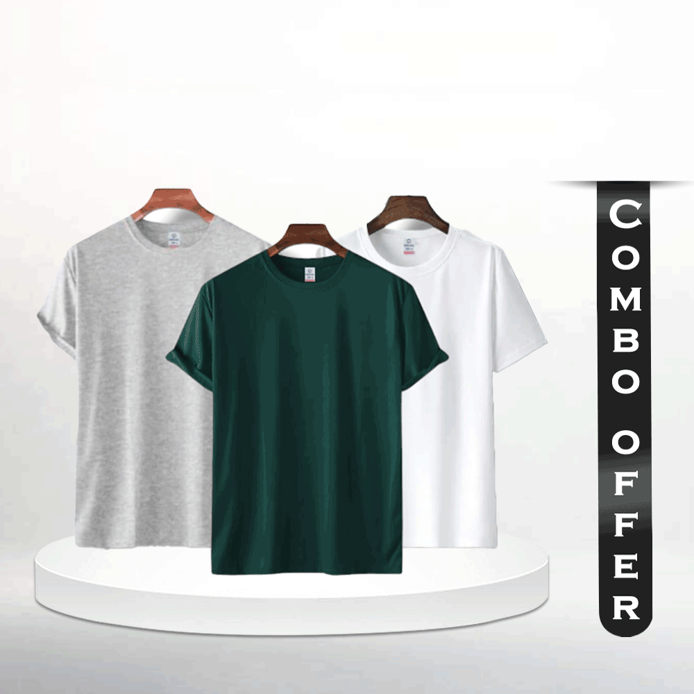 Combo of 3 Pcs Cotton Half Sleeve T-Shirt for Men - Multicolor - T11