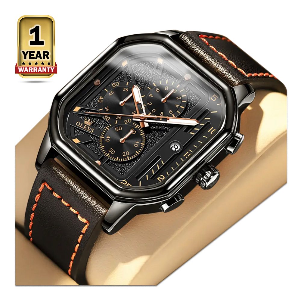 Olevs 9950 Stainless Steel Square Quartz Waterproof Wrist Watch for Men - Chocolate and Black 