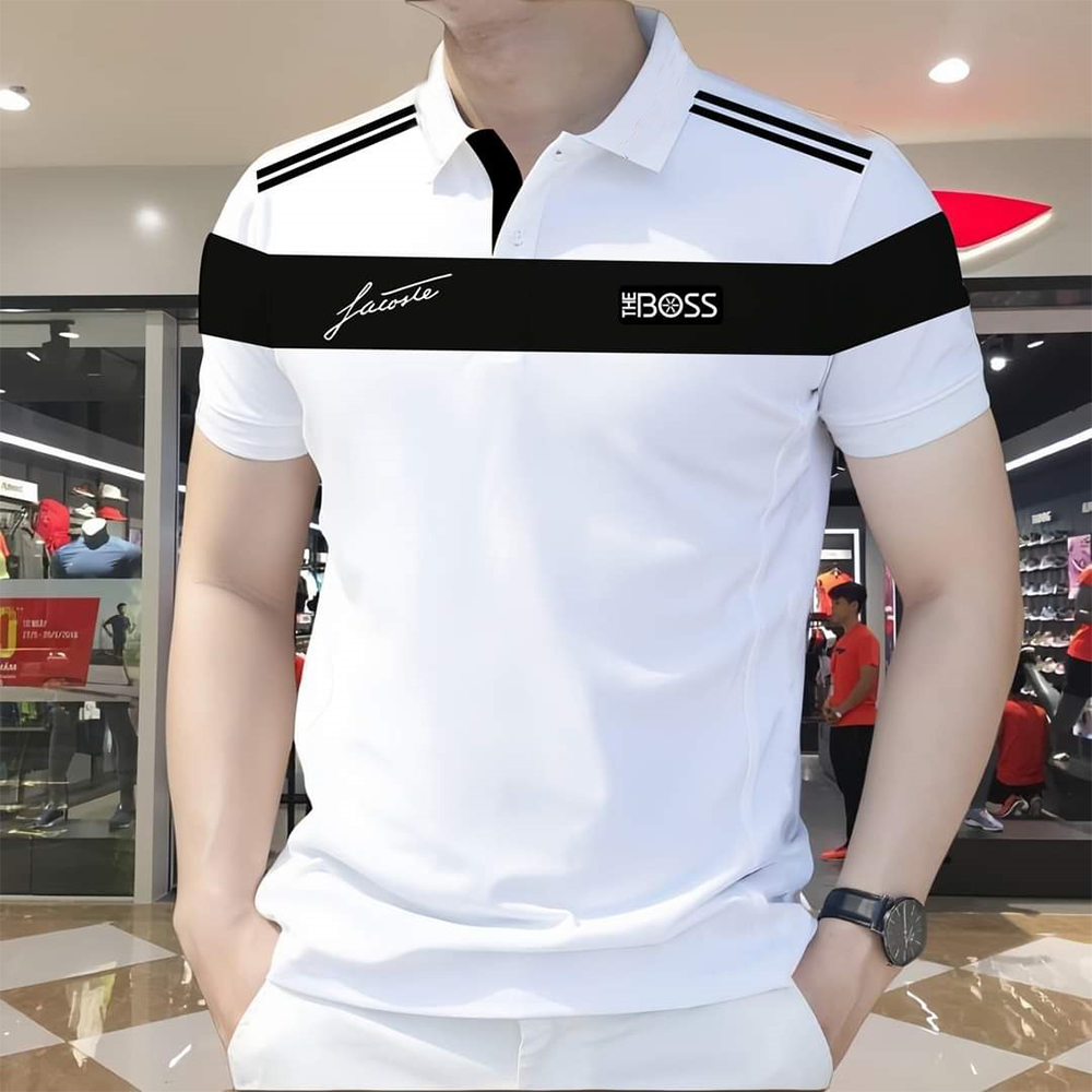 PK Cotton Polo Shirt For Men - White and Black - PT-310