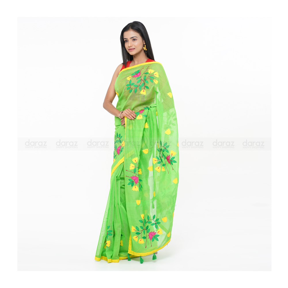 Hand Printed Half Silk Saree For Women - Multicolor