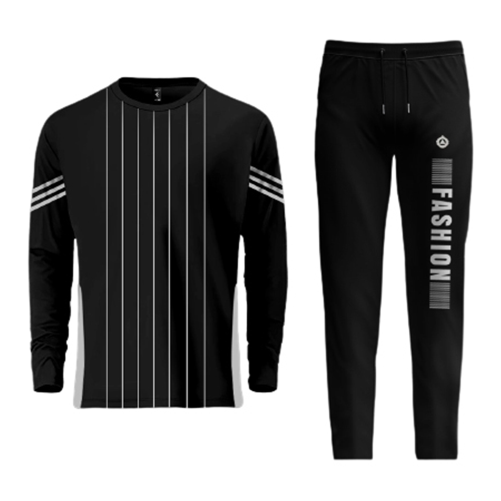 PP Jersey Full Sleeve T-Shirt With Trouser Full Track Suit - Black - HT-12