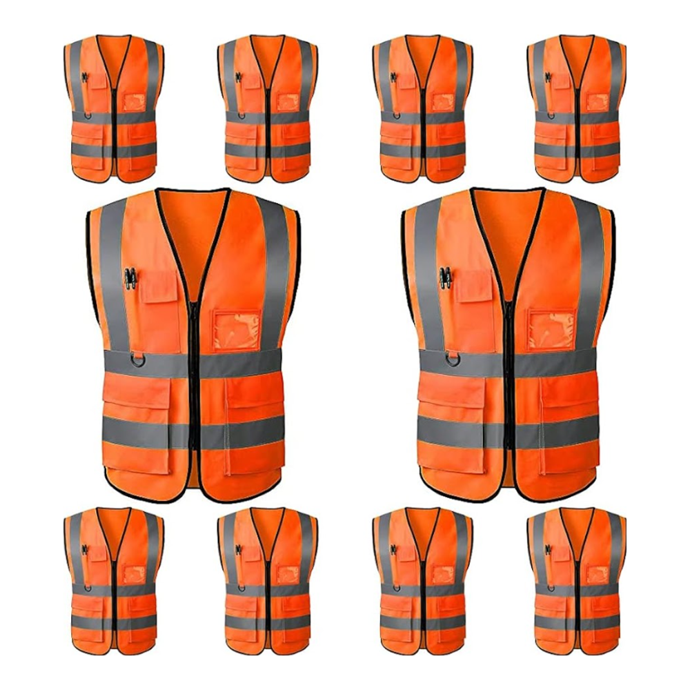 High Visibility Reflective Construction Safety Security Vest - Orange