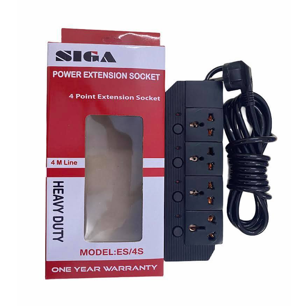 SIGA ES-4S Heavy Duty 4 Points Multiplug Extension Socket 4 Miter - White