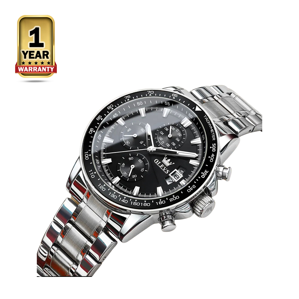 Olevs TY705 Waterproof Stainless Steel Lunminous Chronograph Watch for Men - Silver and Black