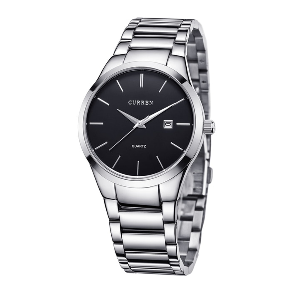 CURREN 8106 Stainless Steel Analog Watch For Men - Black and Silver