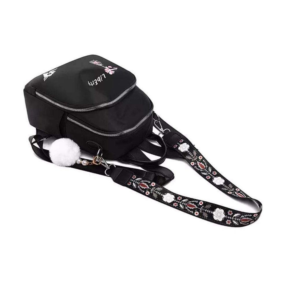 Nylon Multilayer Crossbody And Shoulder School Bag For Women Black