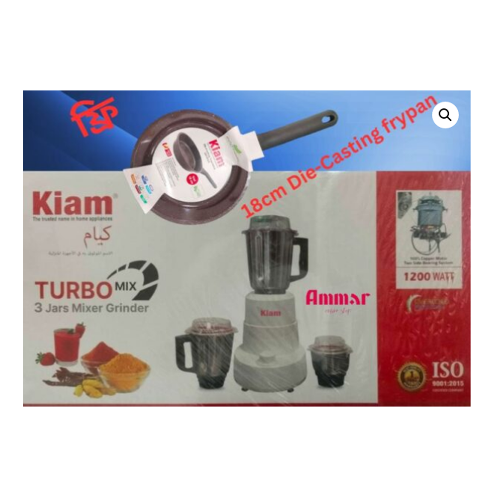 Kiam Turbo Mix Mixer Grinder - 1200W With Free Fry Pan