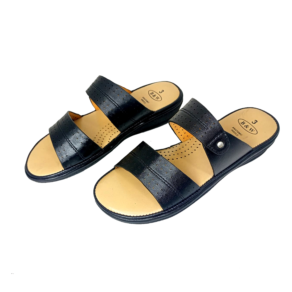 Leather Slipper Sandals For Women - Black - BW010520