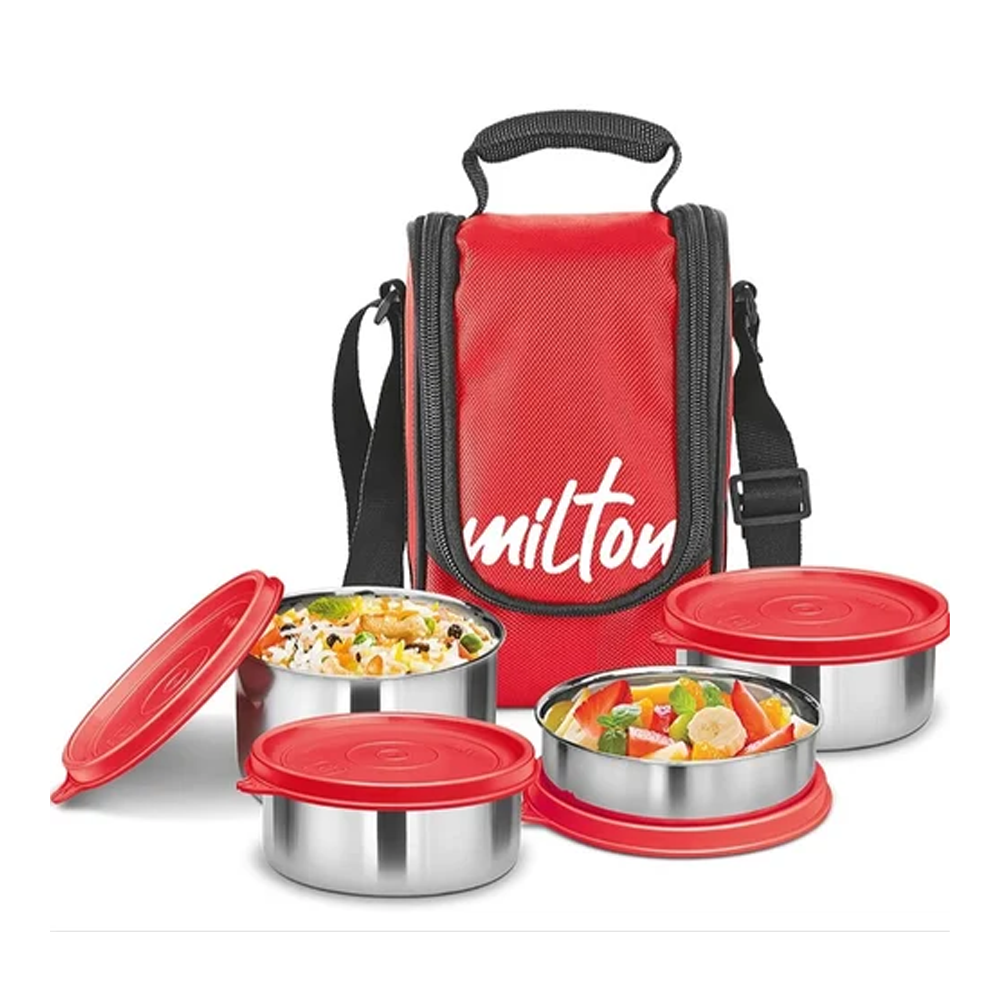 Milton Tasty 4 Stainless Steel Lunch Box - 1200 ml - Red