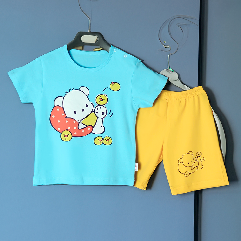 Cotton T-Shirt with Pant for Kids - Multicolor - style 10103