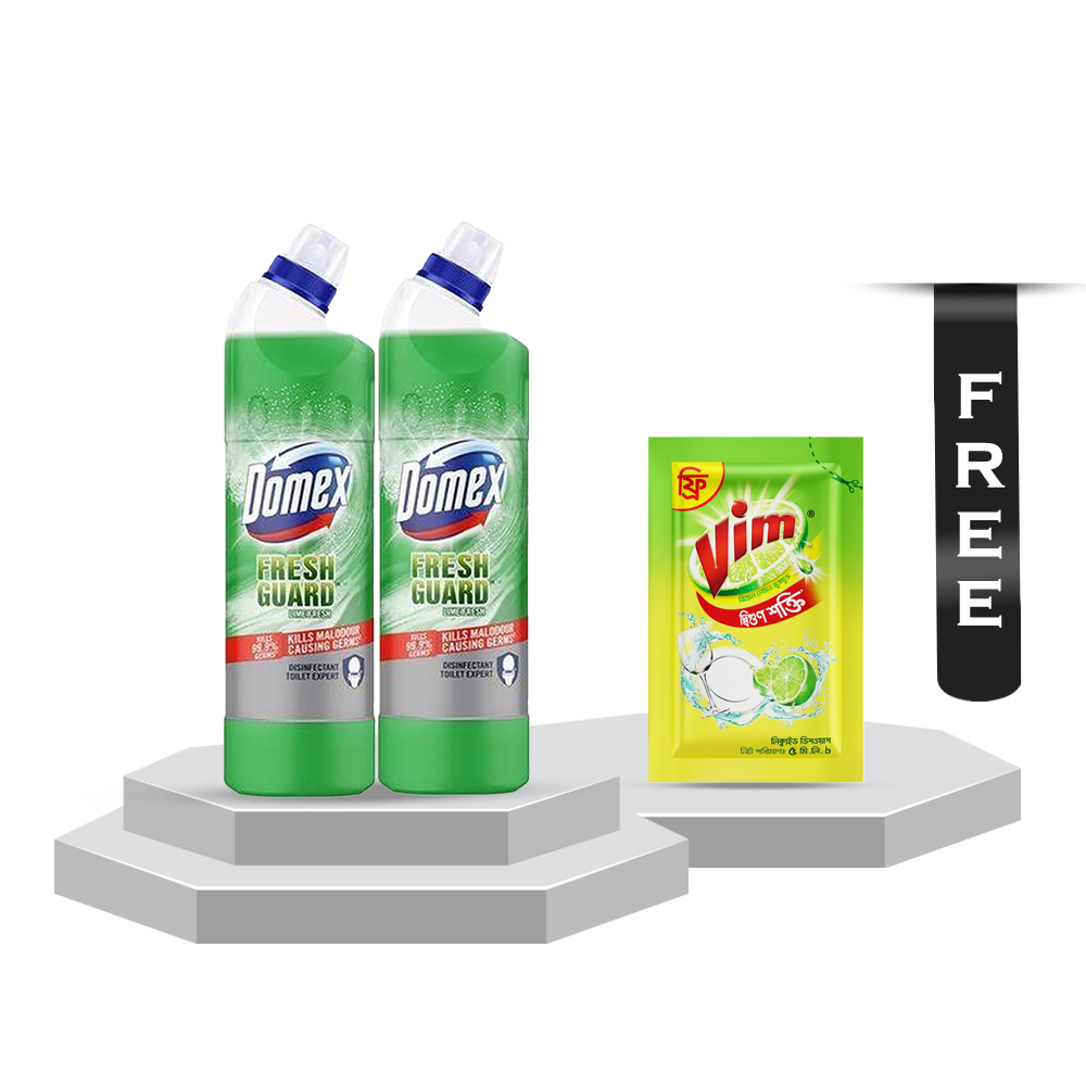 Bundle Of 2Pcs Domex Lime Fresh Toilet Cleaning Liquid - 750ml With Vim Liquid Dish Washer - 5ml Free