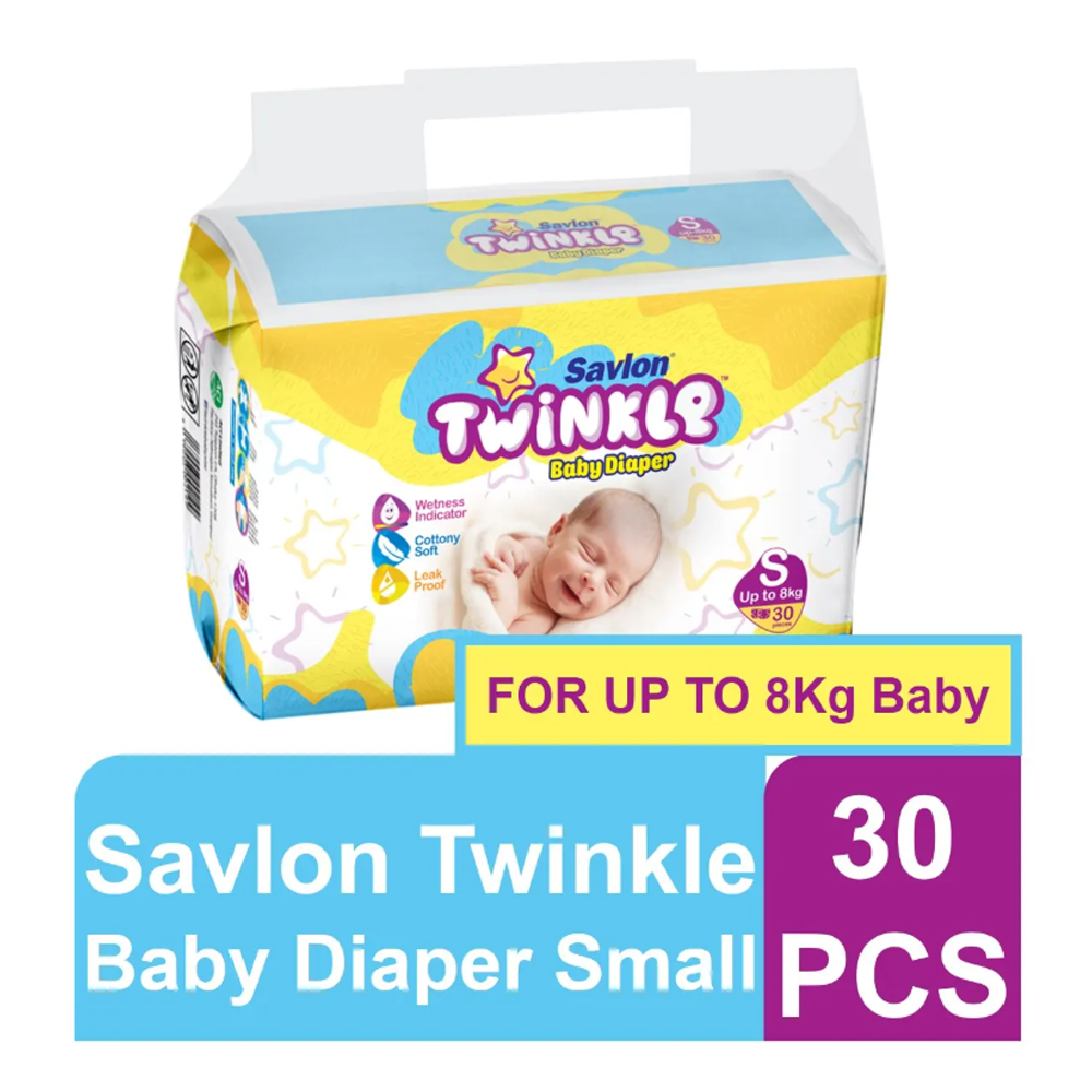 Savlon Twinkle Baby Belt Diaper - Small - Upto 8kg - 30 Pcs - HP01