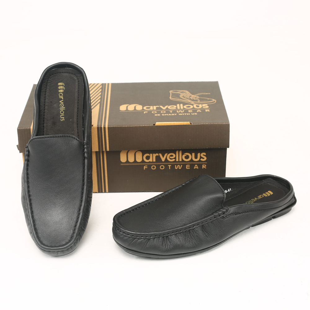 Leather Half Loafer Shoes For Men - Black - 8440603