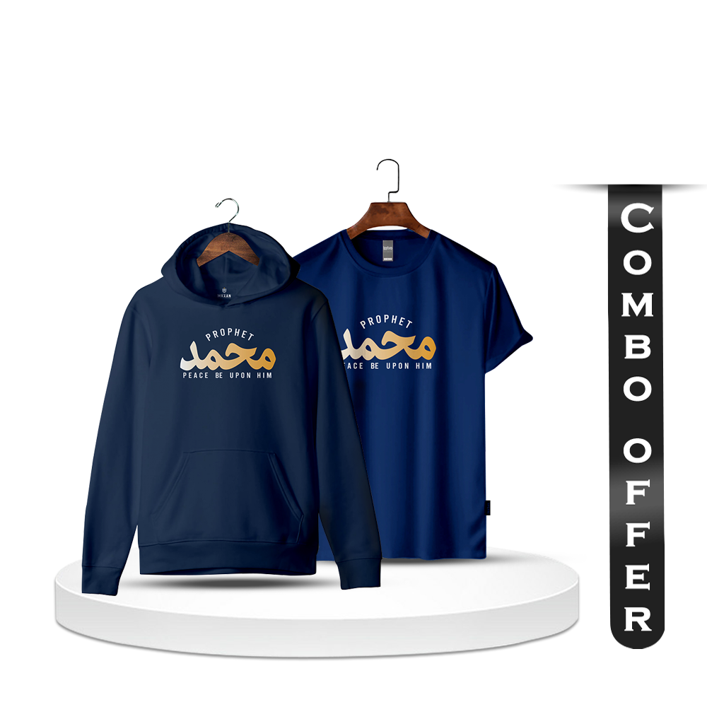 Combo of Prophet Fleece T-Shirt and Hoodie For Men - Navy Blue