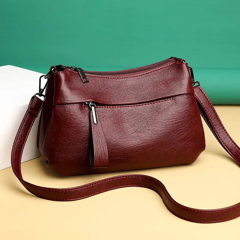 PU Leather Crossbody Bag for Women - Maroon - 639