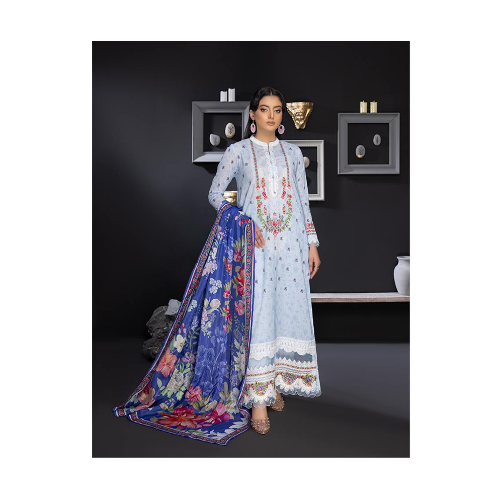 MORJA Embroidered Unstitched Salwar Kameez For Women - A3 - Light Blue
