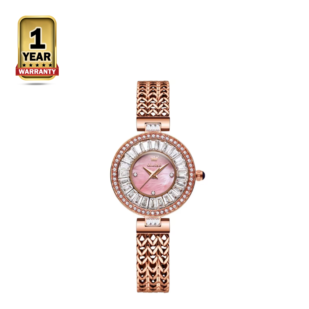 Olevs 9959 Stainless Steel Analog Wrist Watch For Women - Golden and Pink