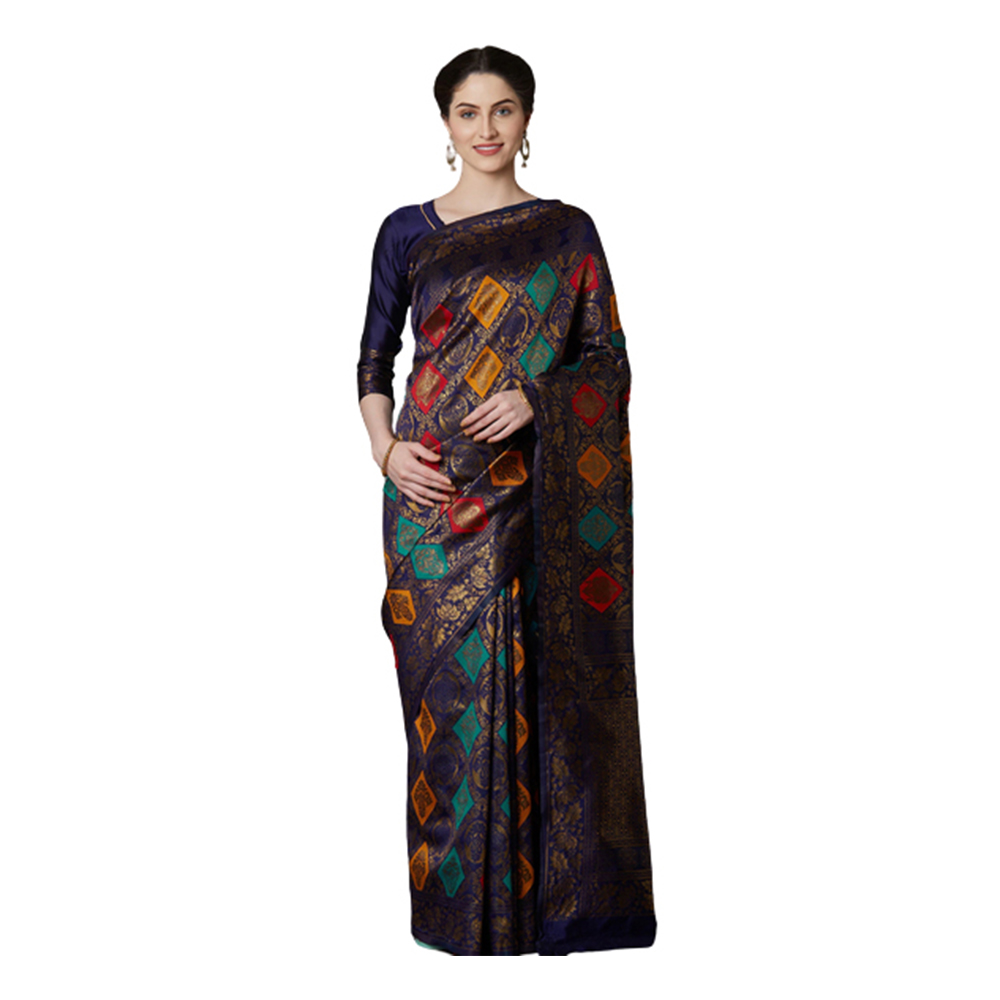 Silk Printed Saree with Blouse Piece For Women - Multicolor - SS-H21