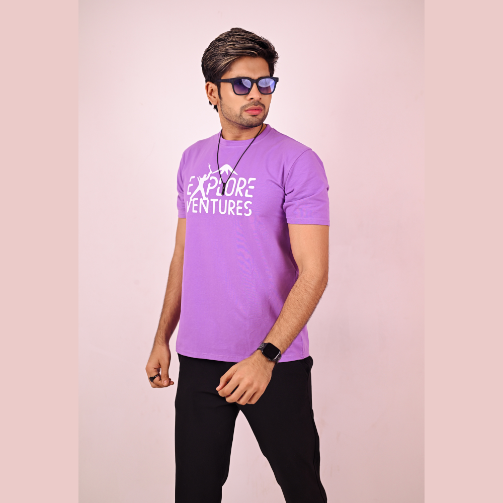 Lycra Cotton T-Shirt for Men - Lavender - TS005