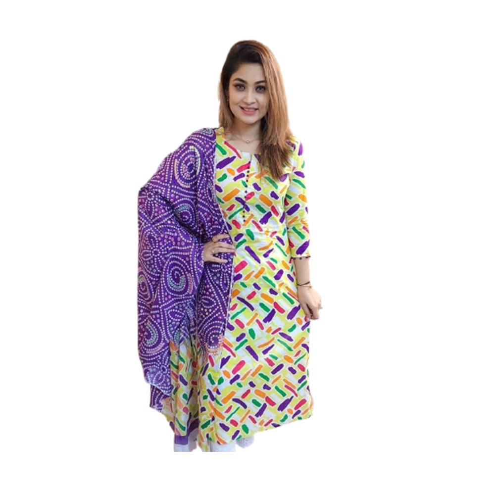 Cotton Skin Printed Salwar Kameez - Multicolor - 3C-42