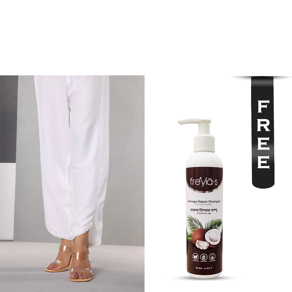 Buy Showstopper Cashmilon Fabric Tulip Pant for Women - P01 - White and Get Freyias Damage Repair Shampoo with Coconut Milk - 220ml Free