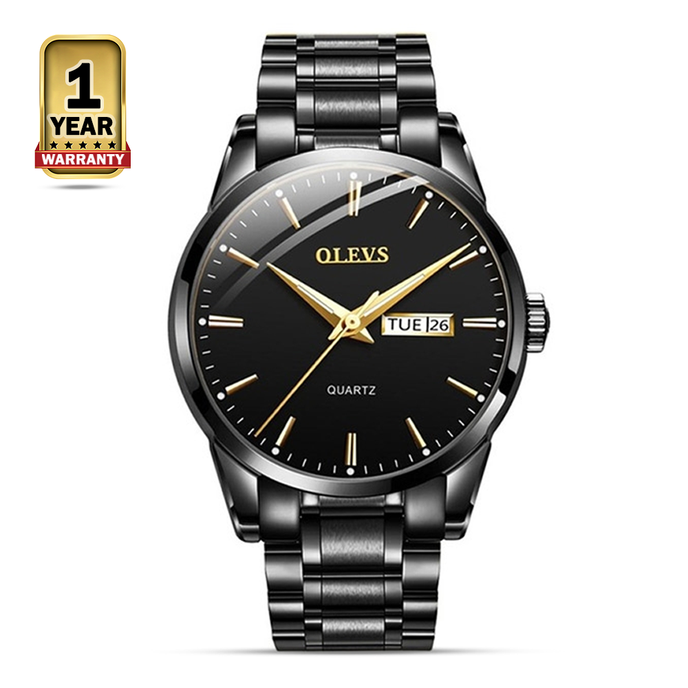 OLEVS 6898 Stainless Steel Analog Wrist Watch For Men - Black